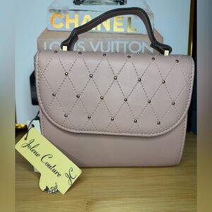 Jolene Couture blush pink faux leather crossbody bag with gold studs, nwt
